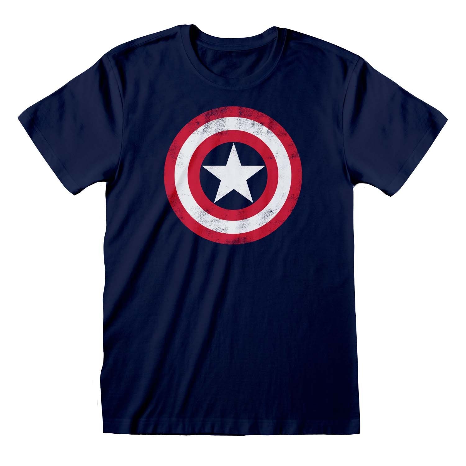 Marvel - T-shirt unisexe Bleu Marine Logo vieilli du bouclier de Captain America - S - flash vidéo